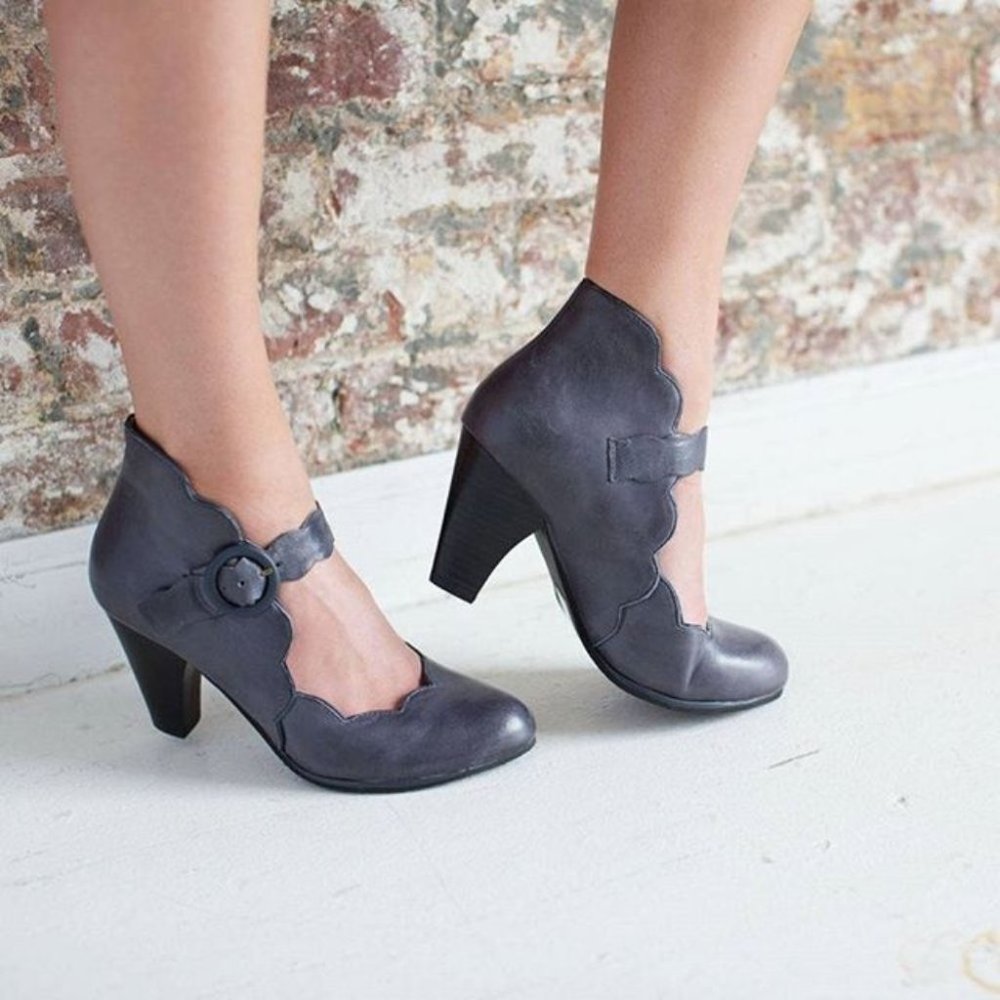 Miz Mooz Scalloped Gray Heels